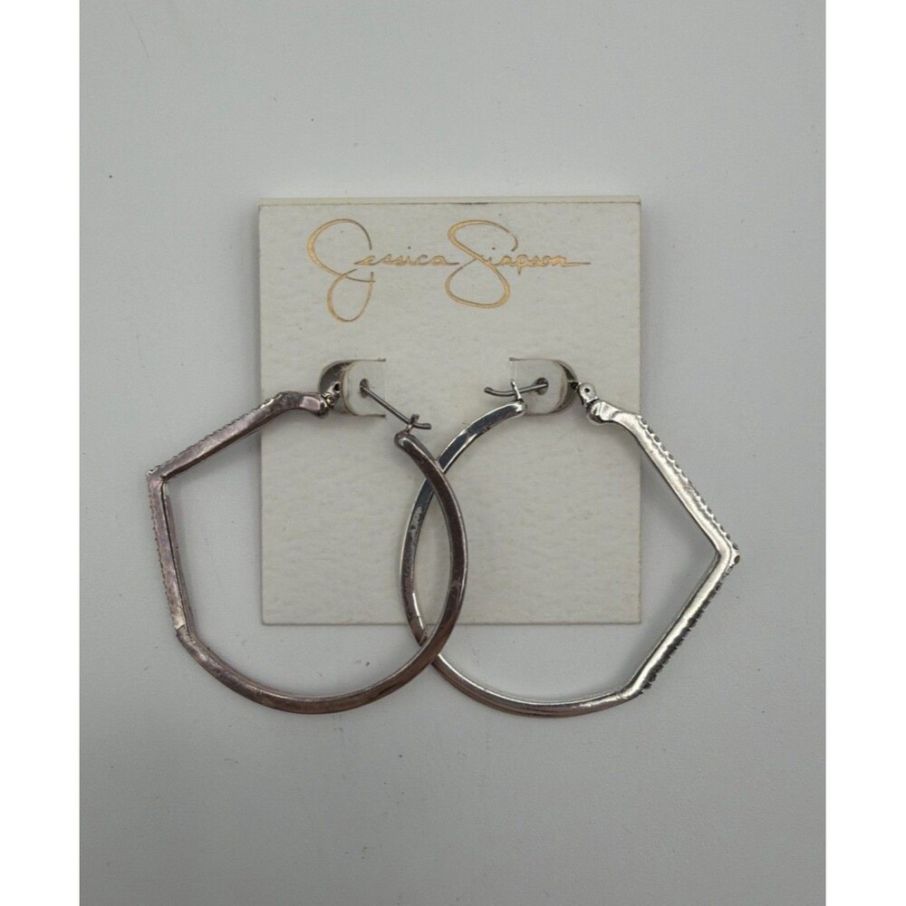 Jessica Simpson Hexagon Hoop Earrings Silver Rose Gold Tone Geometric